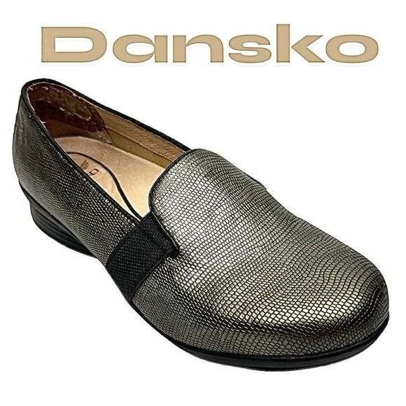 Dansko Addy Womens US 7.5 EU 38 Leather Loafers Shoes Pewter Metallic Slip On - Picture 1 of 12